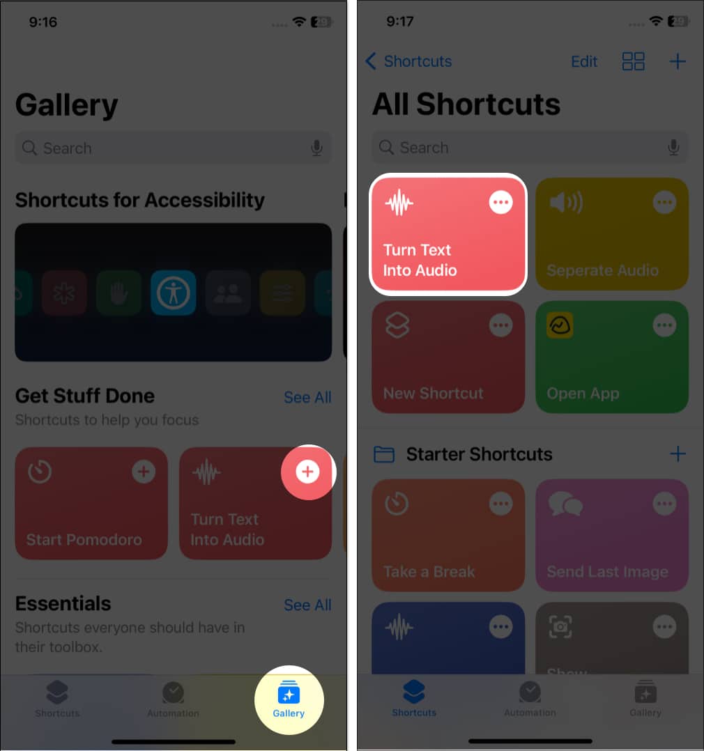 Edit Starter Shortcuts on iPhone