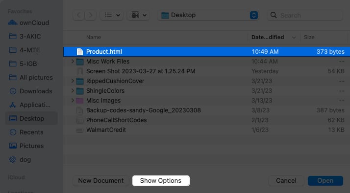 Choose Show Options at the bottom of the dialog box