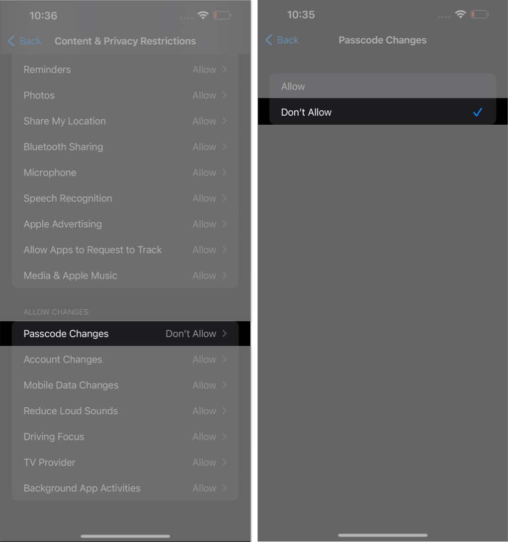 Choose passcode settings, enable don't allow in settings