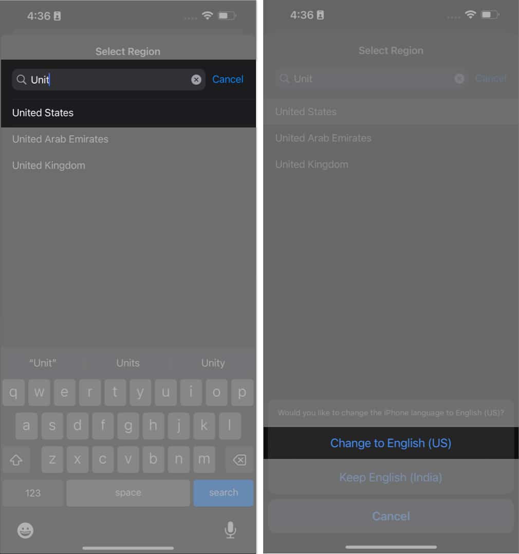 Select region. change the keyboard in settings app
