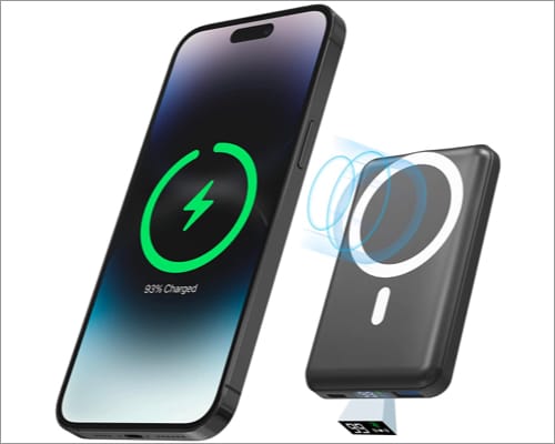 podoru Wireless Portable Charger, 10000mAh Magnetic Power Bank with Type-C Cable LED Display