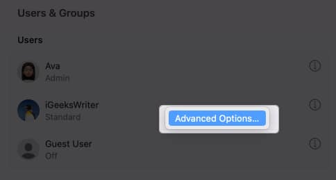 Advanced Options on Mac