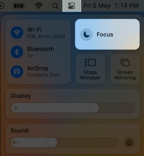 Click Control Center, select Focus