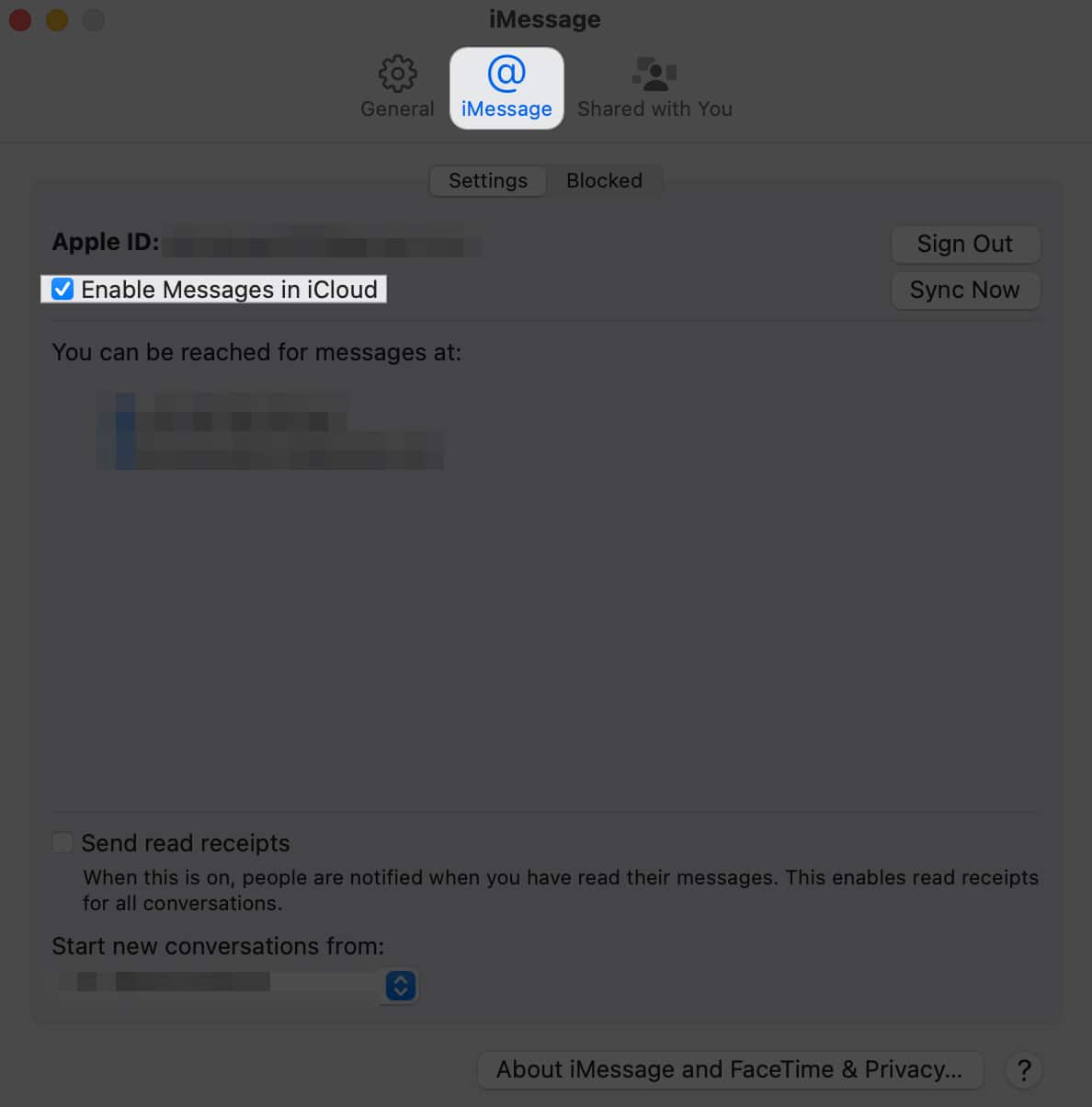 Click iMessage, Enable Messages in iCloud