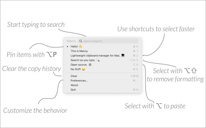 Maccy Mac Clipboard Manager Screenshot