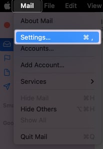 Click Mail App from Menu Bar go to Settings