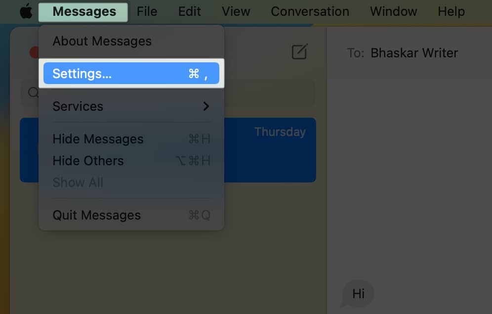 Click Messages on the menubar, Select Settings.