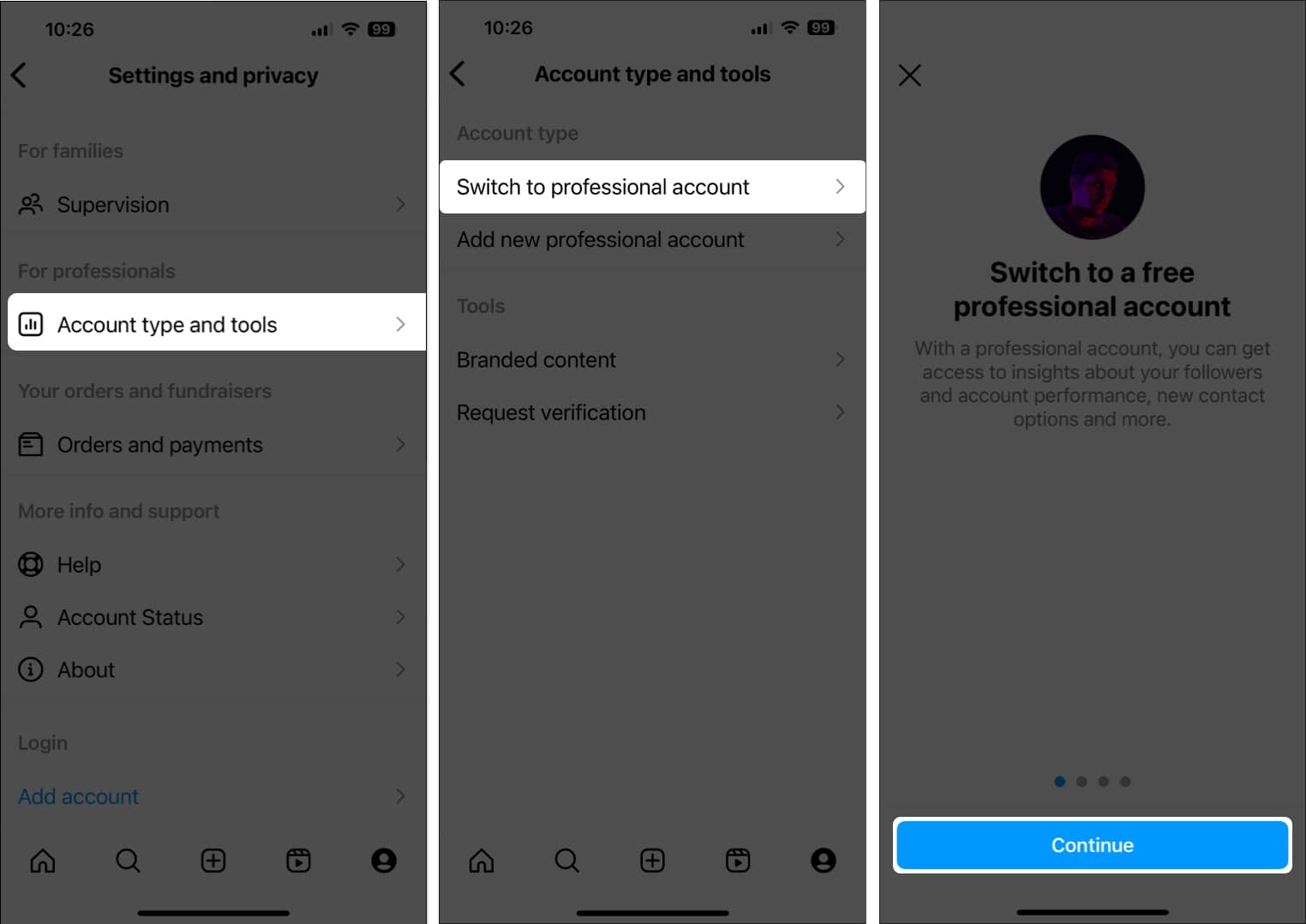 Switch to Professional account on Instagram