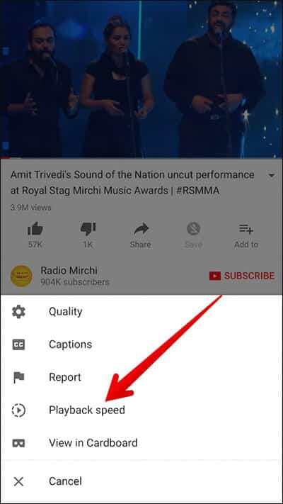 Tap on Playback Speed in YouTube App on iPhone