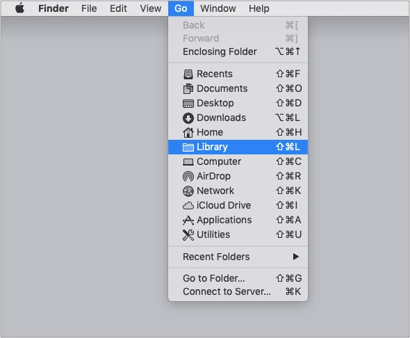 Press and hold the option key and click Go Library
