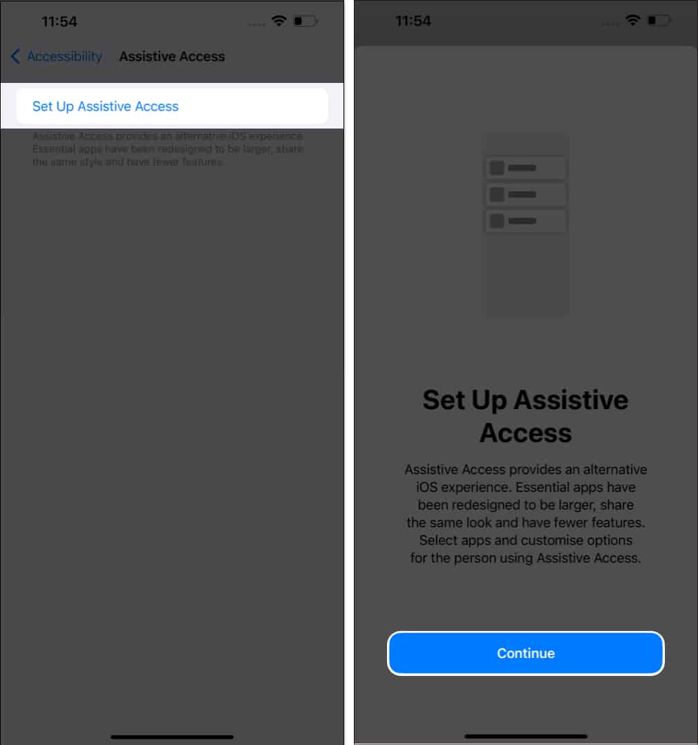 Choose Set Up Assistive Access and tap Continue