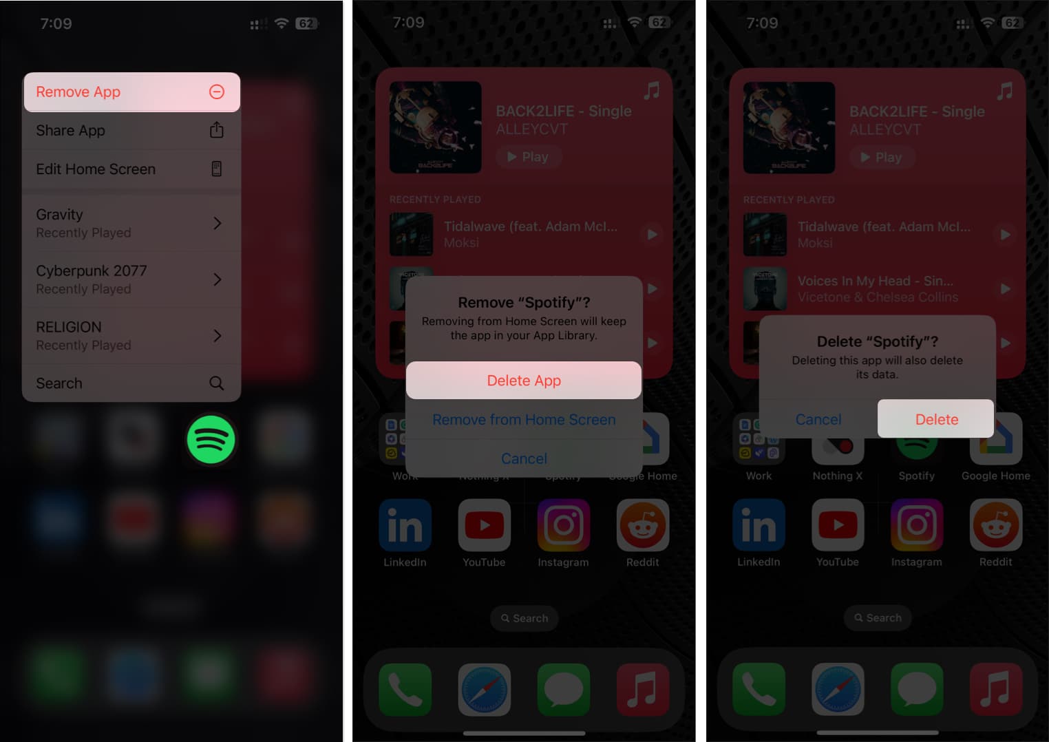 Delete Spotify App on iPhone