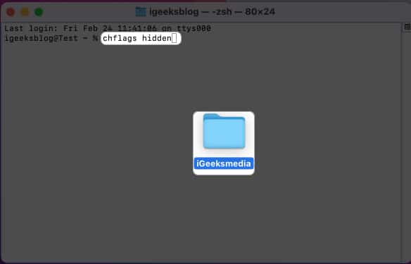 Enter chflags hidden command in Terminal