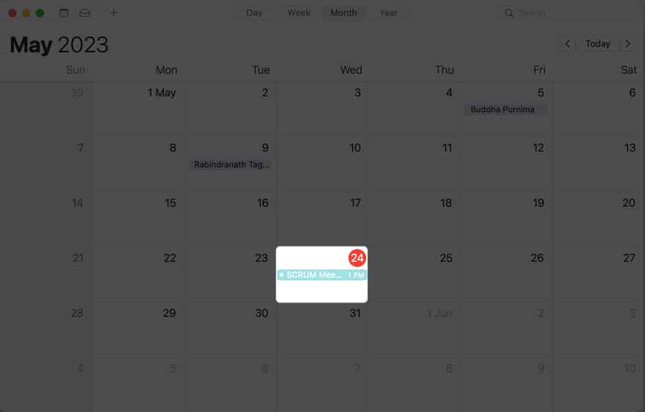 Select the meeting in calendar on Mac