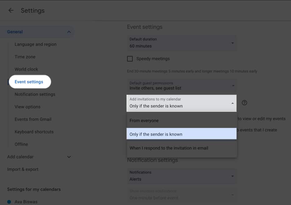 click event settings, select only if sender is known under Add Invitations to my calendar in google calendar