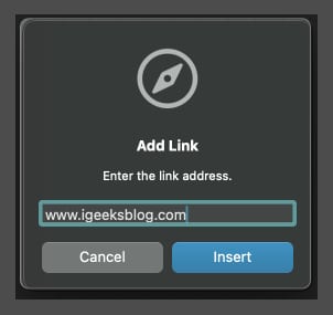 click link, paste your link, click insert in freeform