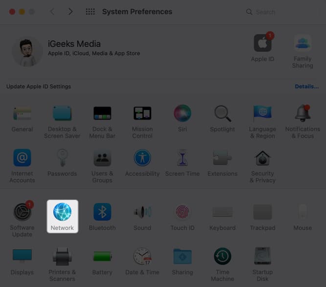 select network in system preferences
