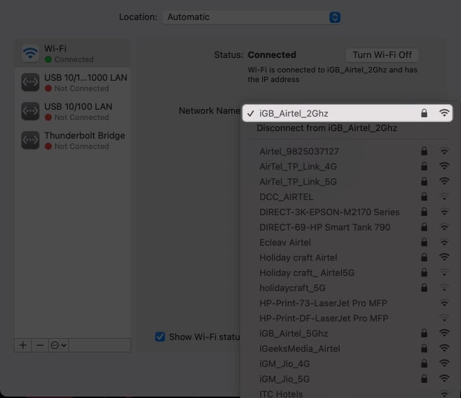 select your network in system preferences