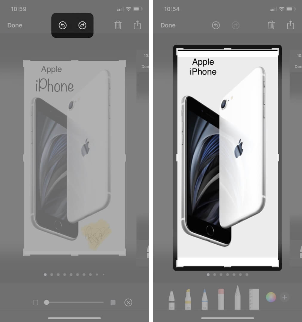 tap on arrows to undo or redo changes using markup tool on iphone