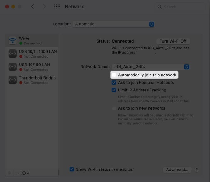 uncheck automatically join this netowrk in network settings