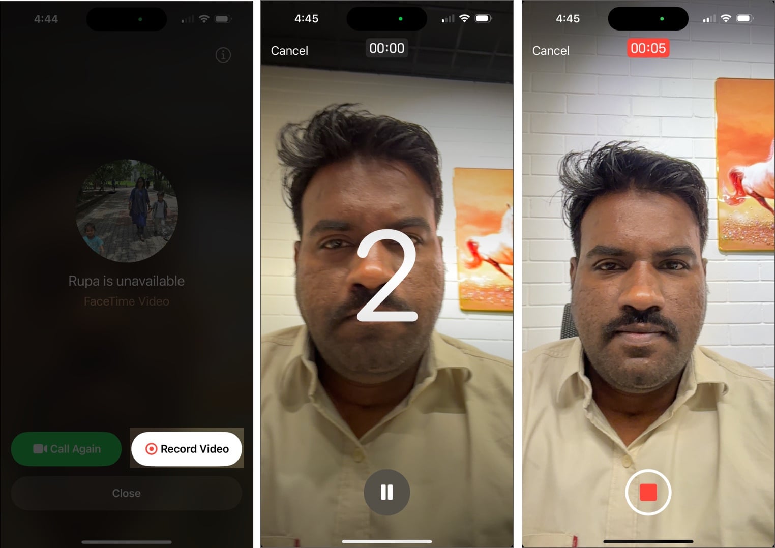 Tap Record Video to start record FaceTime video message