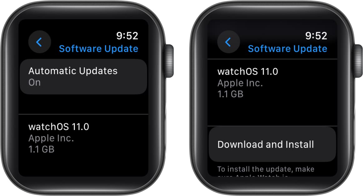 Tap on Download and Install to update Apple Watch