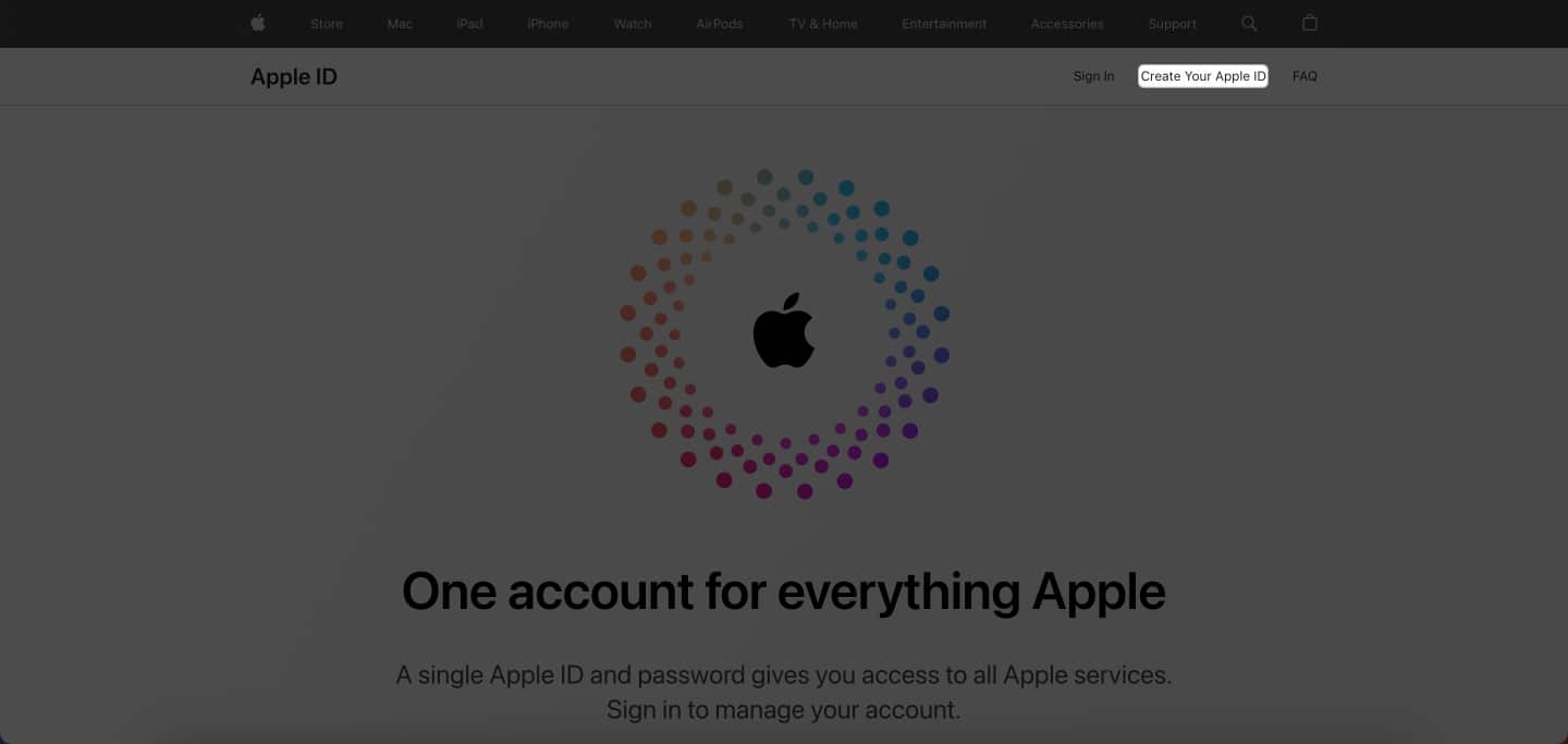 Click create your Apple ID in Web
