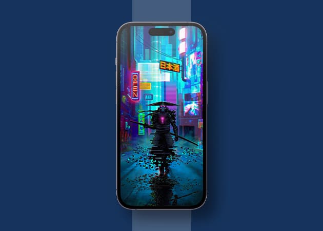 Cyberpunk Samurai neon-lit wallpaper