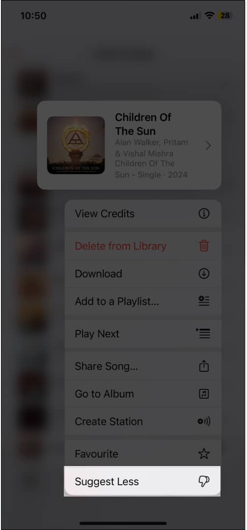 Long press any song and select Suggest Less from drop down menu