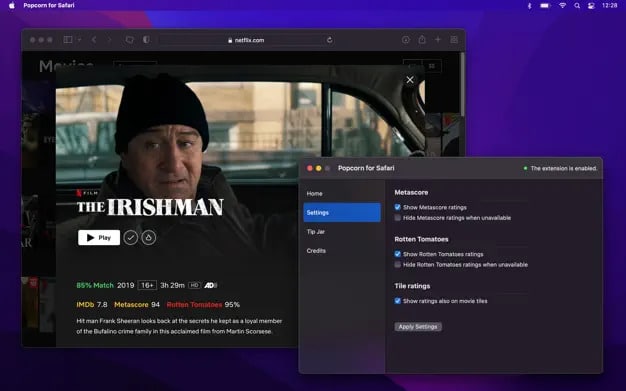 Popcorn for Safari Netflix Extension