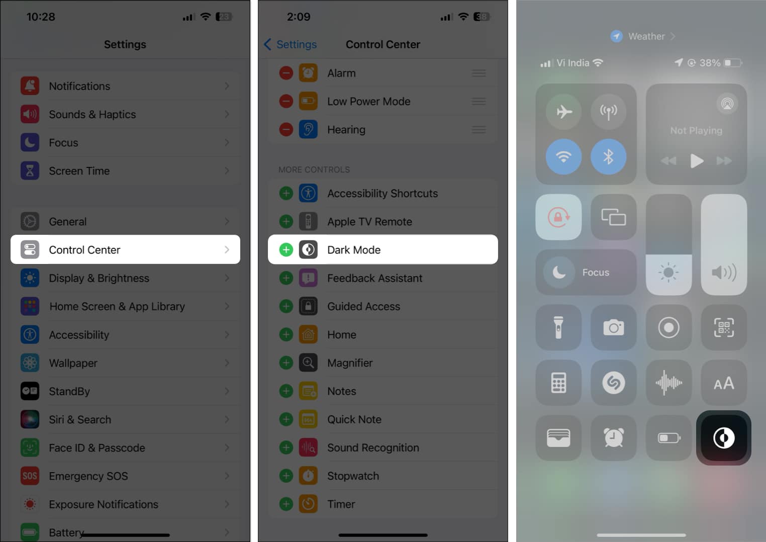 add Dark Mode toggle to iPhone control center