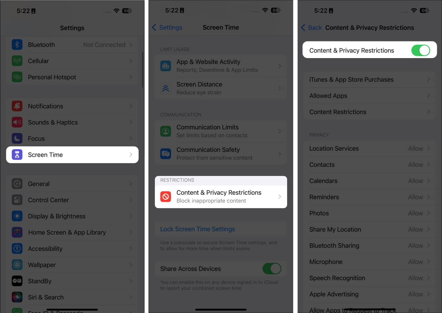 Toggle on Content and Privacy Restrictions from Screen Time