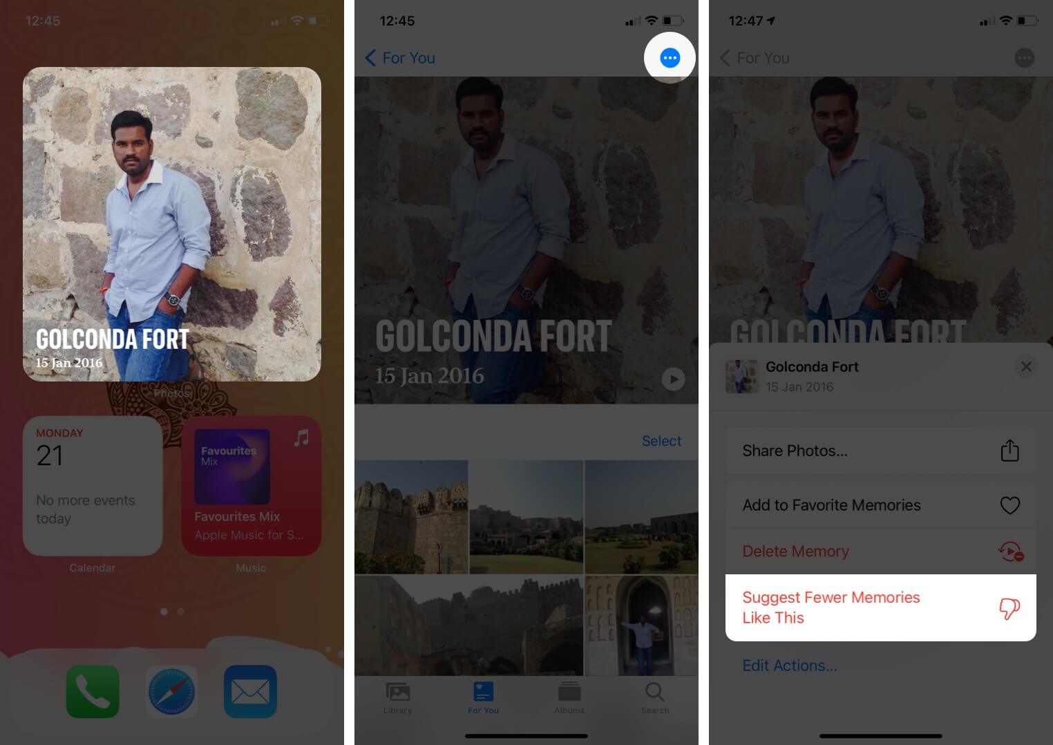 open photos widget tap on more and then tap on suggest fewer memories like this on iphone