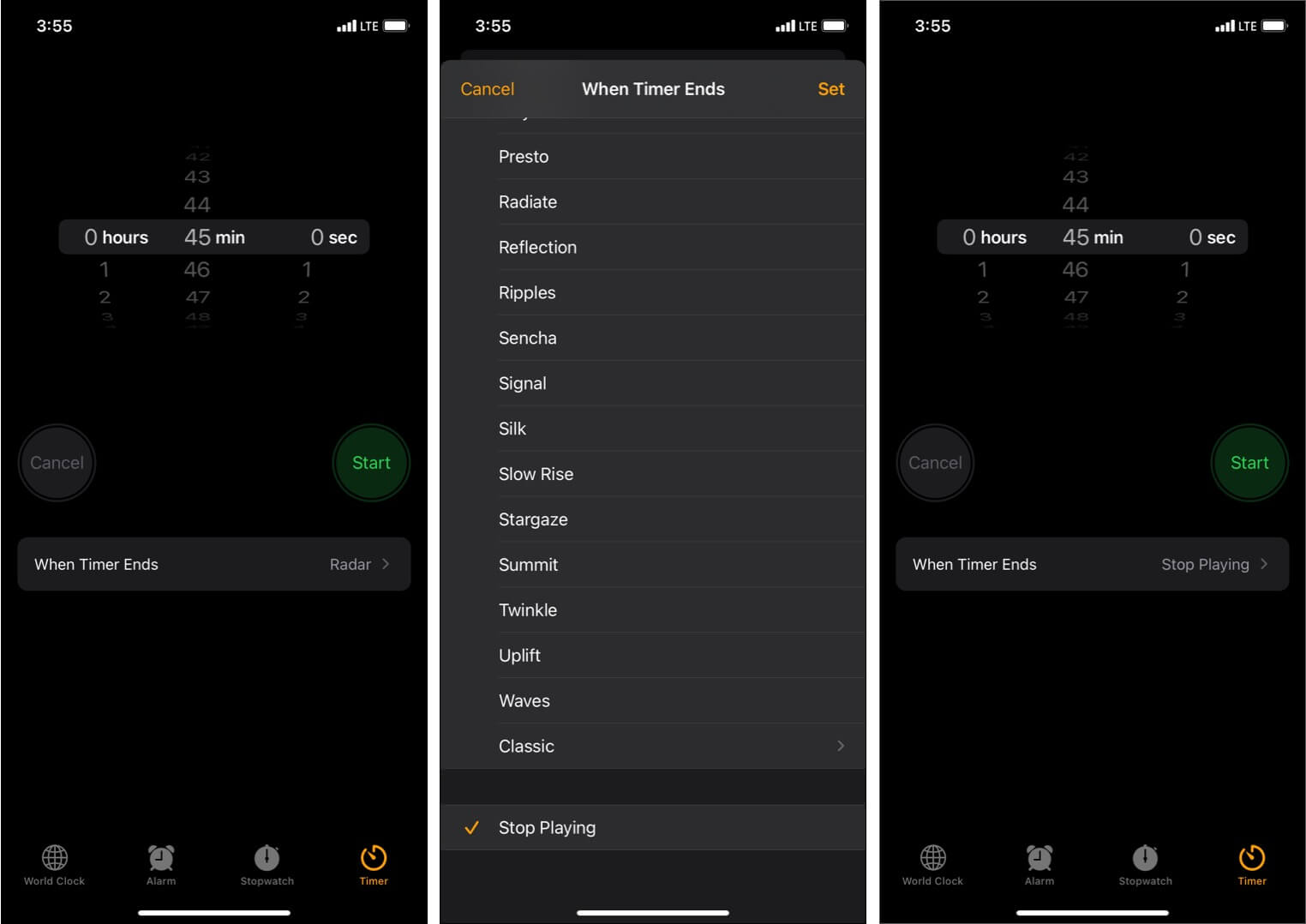 Set Music Sleep Timer on iPhone iPad using Clock App