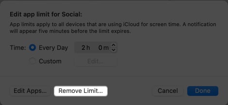 Click Remove Limit