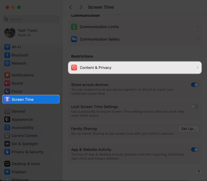 Content & Privacy Restrictions in Screen Time