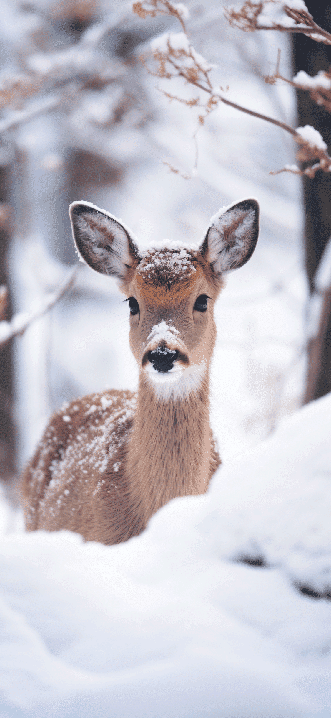 Deer in winter iphone wallpaper