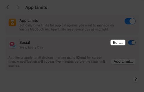 Edit App Limit