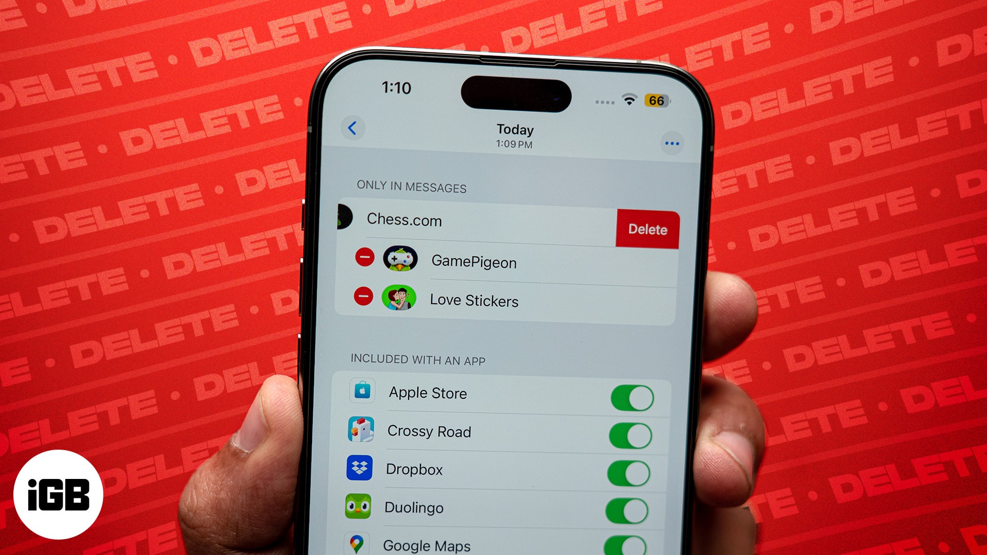 Delete iMessage apps on iPhone