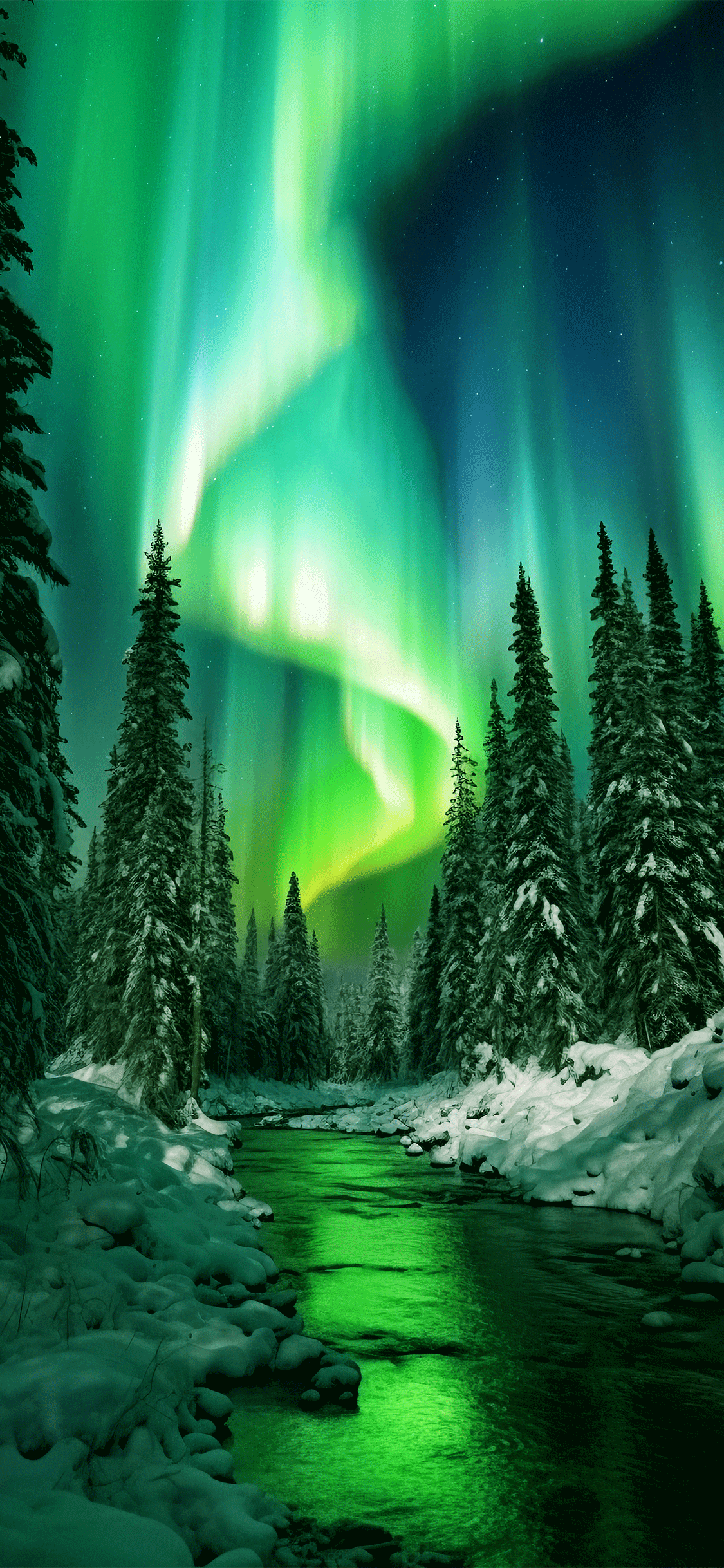 Nothern lights in winter iphone wallpaper