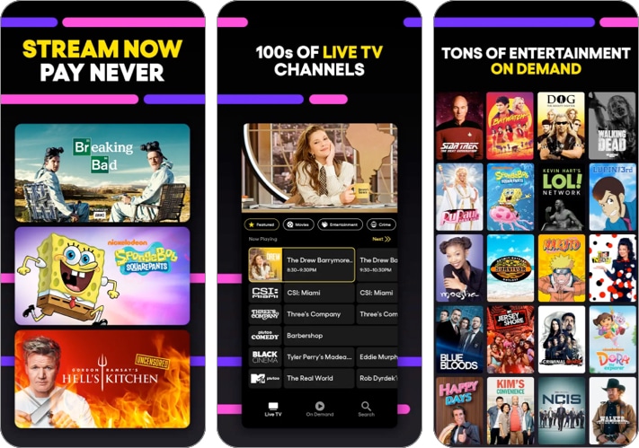 Pluto TV Live TV and Movies iPhone and iPad app screenshot