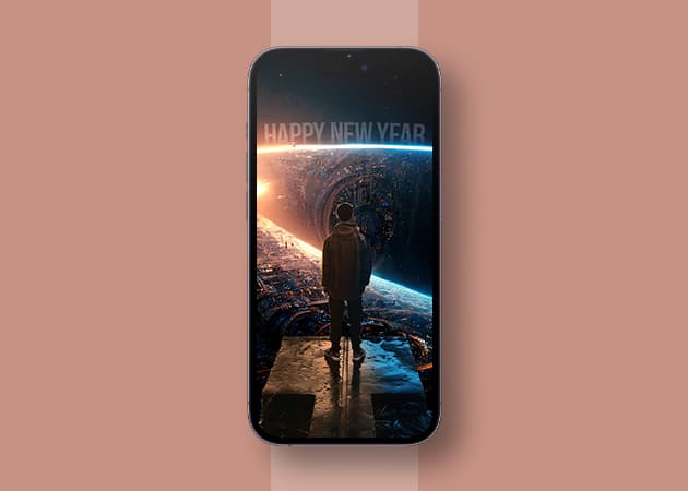 Sci-Fi Happy New Year 2024 wallpaper for iPhone