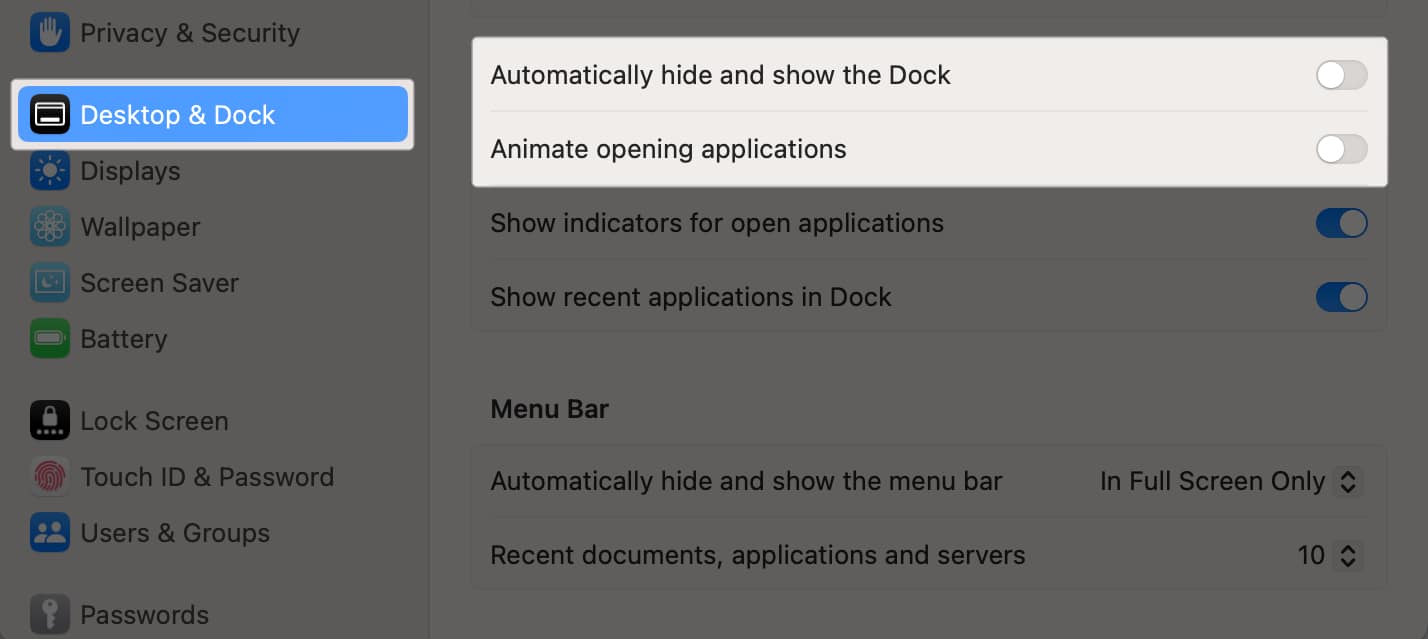 Select Desktop and Dock in mac settings