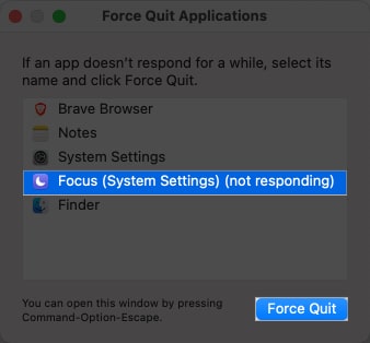 Select a application, Foce Quit
