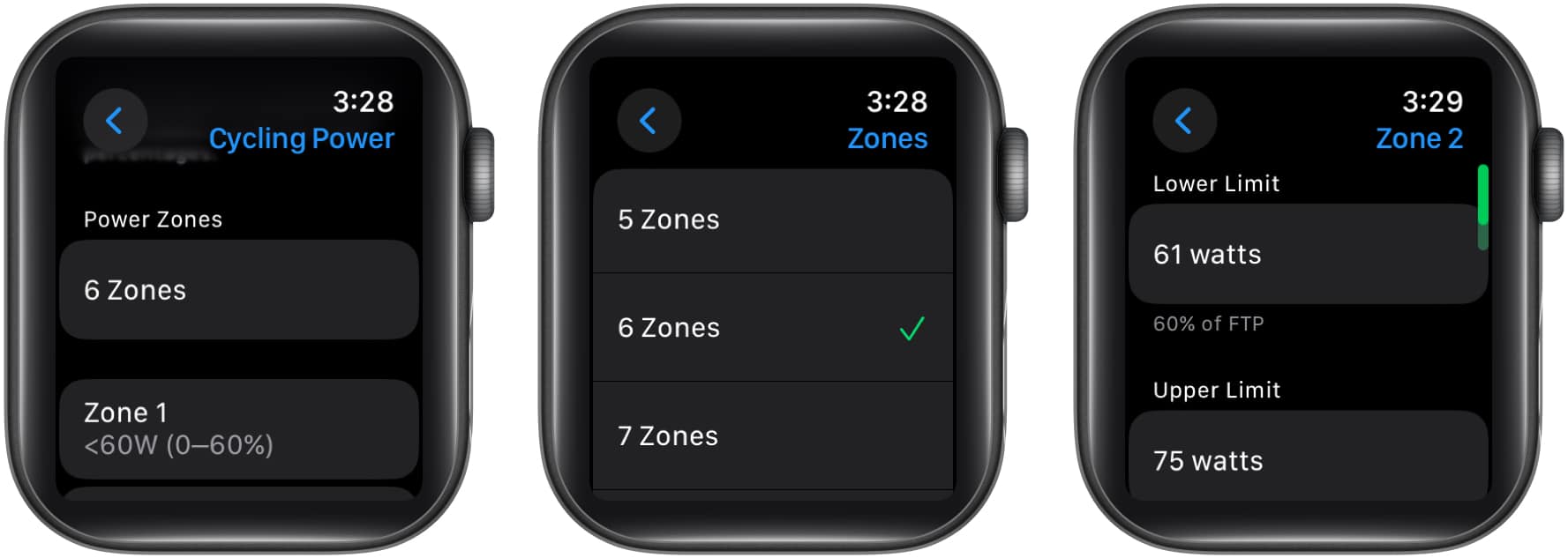 Set lower limit and upper limit in power zones