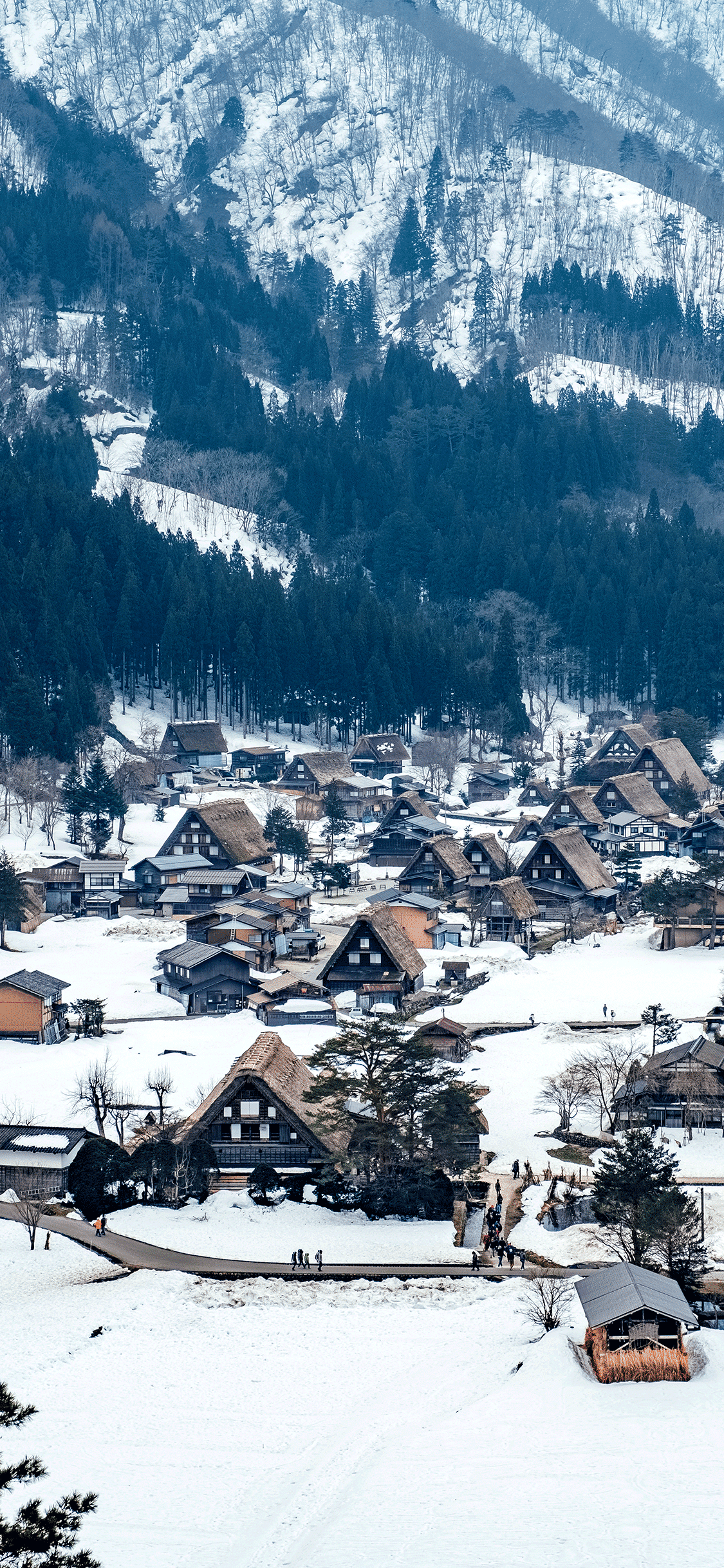 Small town in winter iphone wallpaper