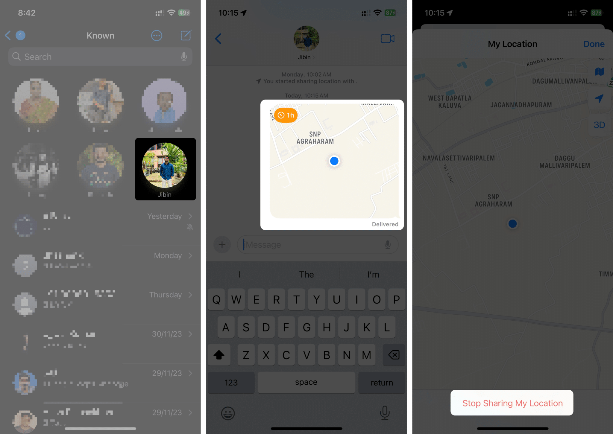 Stopping location sharing in the Messages app on iPhone