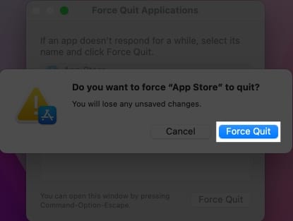 Tap Force Quit again to confirm your choice