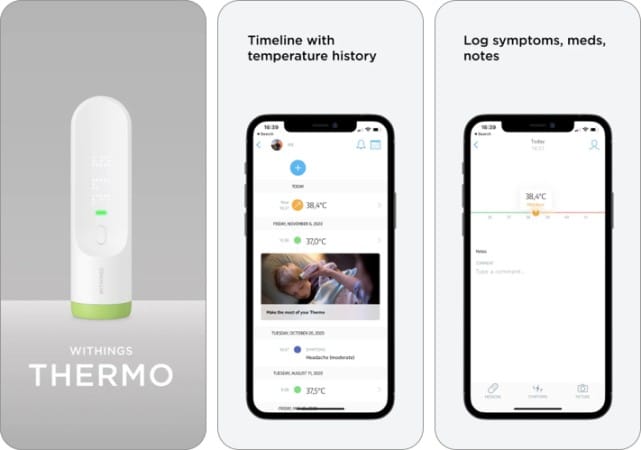 Withings Thermo body temperature iPhone app screenshot