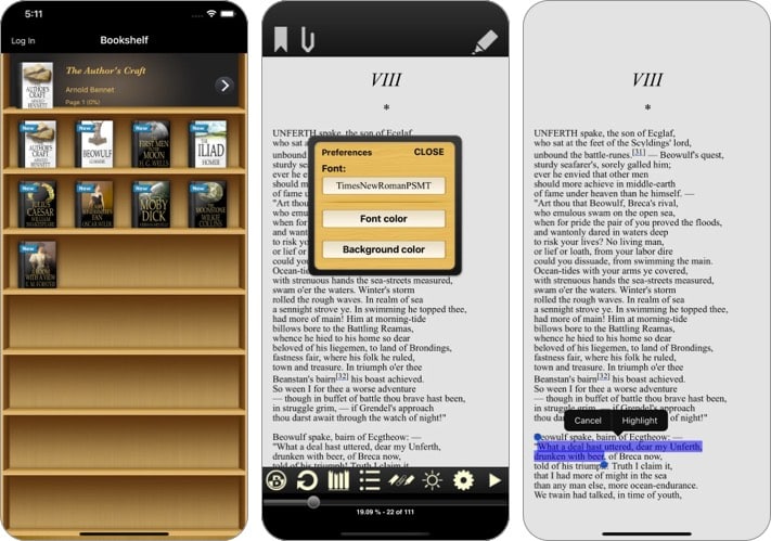 ebook reader iphone ipad app screenshot